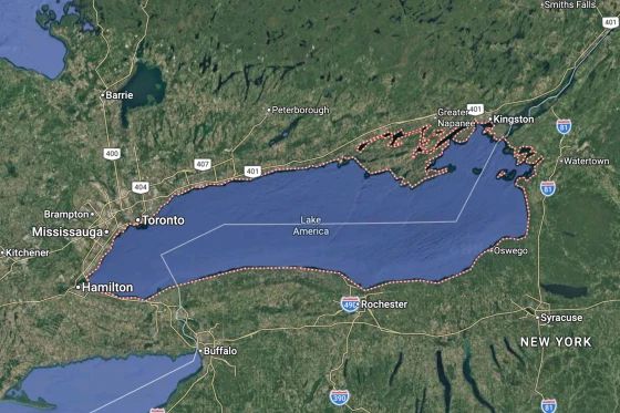 Google Maps Says "Adios, Ontario!" Hello, "Lake America!"