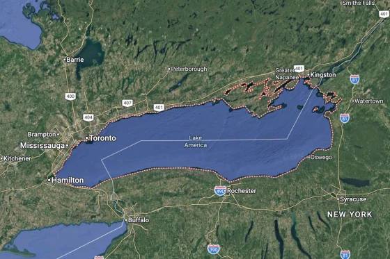 Google Maps Says "Adios, Ontario!" Hello, "Lake America!"